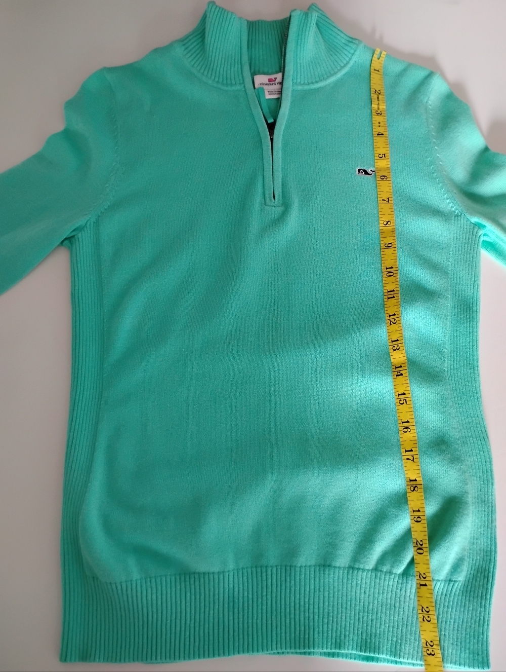 Vineyard Vines Cotton 1/4 Zip Sweater Turquoise Seafood Preppy Coastal Size Sm - Picture 10 of 11